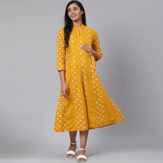http://13.200.69.142/products/women-mustard-yellow-off-white-printed-pure-cotton-maternity-a-line-dress