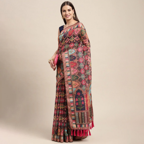 http://13.200.69.142/products/peach-coloured-multicoloured-kalamkari-sequinned-linen-blend-block-print-saree